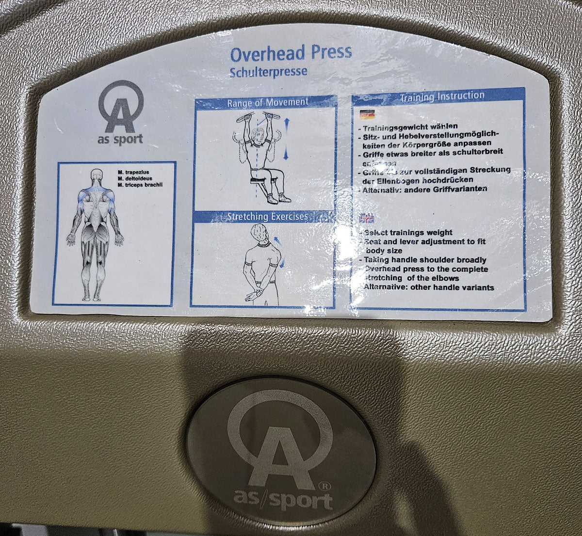 AS Sport or Proxowell shoulder press, shoulder press, overhead press, frame color silver, used - overhauled condition