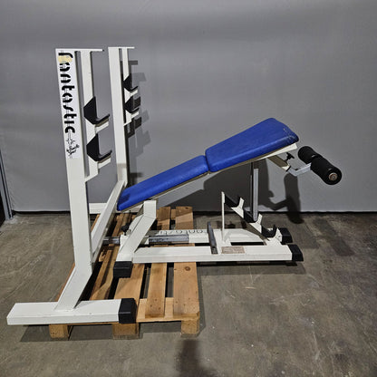 Panatta Hantelbank 3 in 1, Flachdrückerbank, Negativdrückerbank und Bauchbank in einem Gerät, Bankdrücken Fantastic, Oldschool Bodybuilding, Rahmenfarbe Weiß, gebraucht mit Gebrauchsspuren