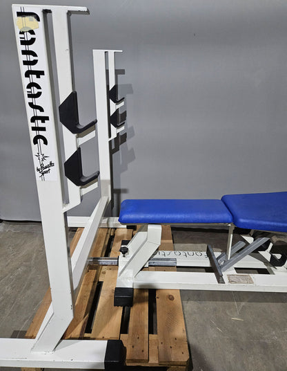 Panatta Hantelbank 3 in 1, Flachdrückerbank, Negativdrückerbank und Bauchbank in einem Gerät, Bankdrücken Fantastic, Oldschool Bodybuilding, Rahmenfarbe Weiß, gebraucht mit Gebrauchsspuren
