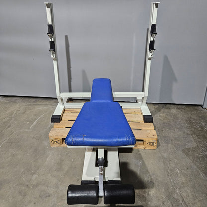 Panatta Hantelbank 3 in 1, Flachdrückerbank, Negativdrückerbank und Bauchbank in einem Gerät, Bankdrücken Fantastic, Oldschool Bodybuilding, Rahmenfarbe Weiß, gebraucht mit Gebrauchsspuren