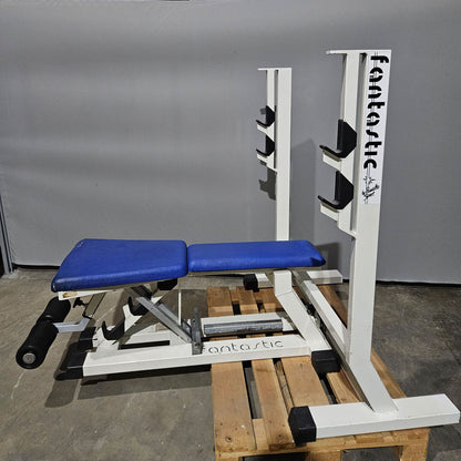 Panatta Hantelbank 3 in 1, Flachdrückerbank, Negativdrückerbank und Bauchbank in einem Gerät, Bankdrücken Fantastic, Oldschool Bodybuilding, Rahmenfarbe Weiß, gebraucht mit Gebrauchsspuren