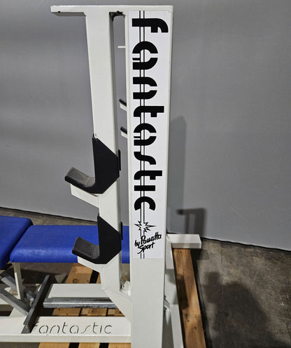 Panatta Hantelbank 3 in 1, Flachdrückerbank, Negativdrückerbank und Bauchbank in einem Gerät, Bankdrücken Fantastic, Oldschool Bodybuilding, Rahmenfarbe Weiß, gebraucht mit Gebrauchsspuren