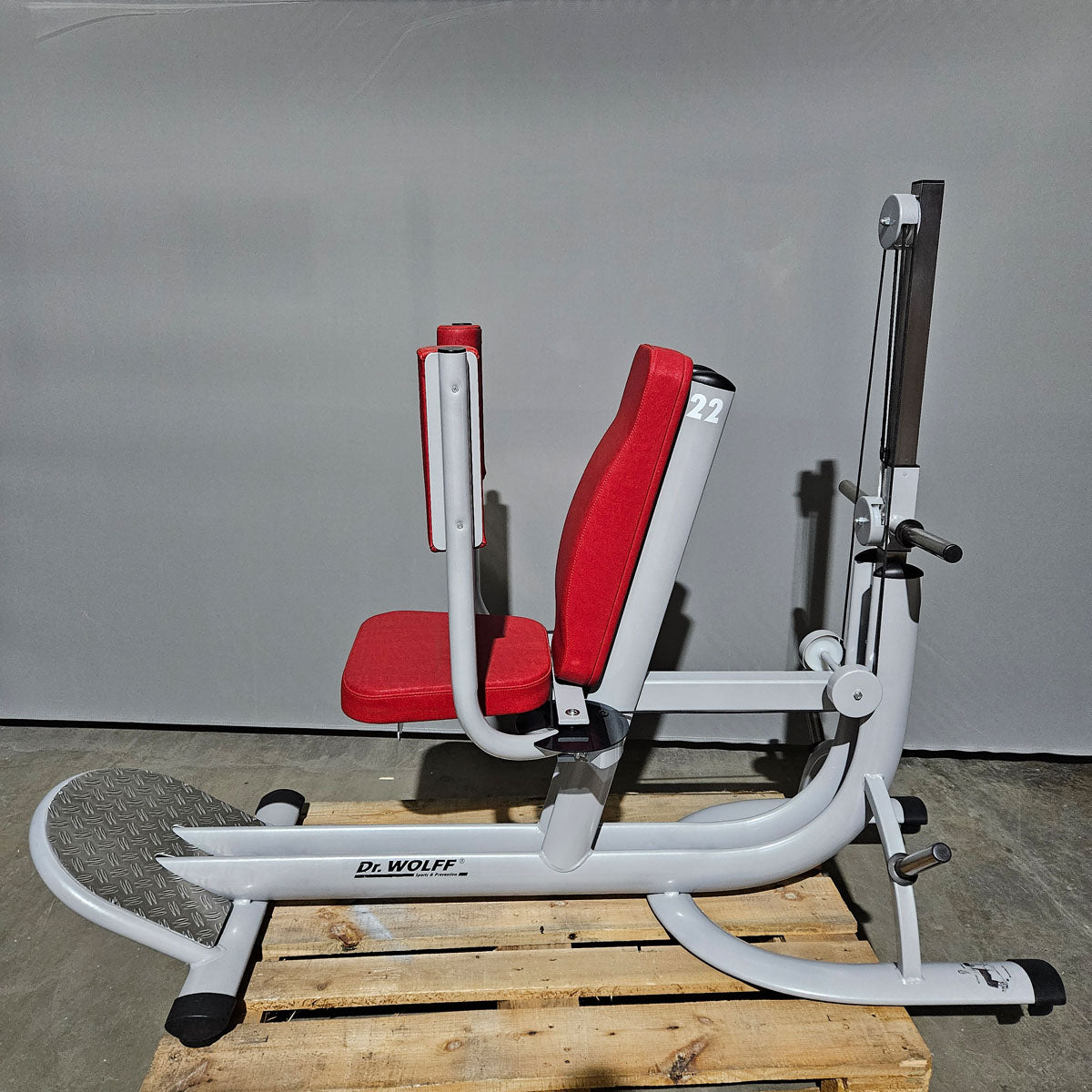 Dr. Wolff Rhomboflex 516, Haltungsstabilisator, Butterfly Reverse, Rahmenfarbe Silber, Polster Rot, gebrauchter - überholter Zustand