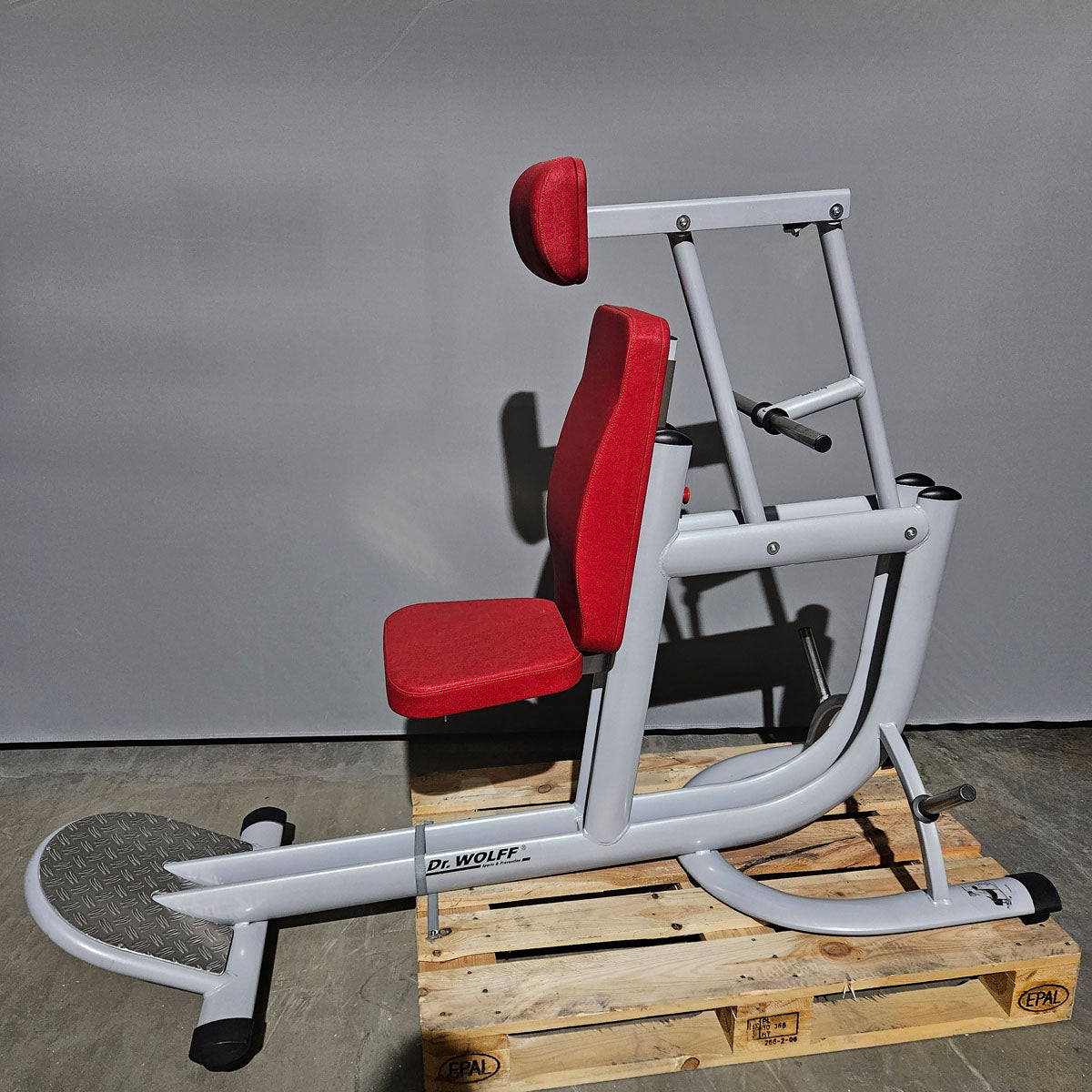 Dr. Wolff Cervex 506, HWS Hals-Nacken Trainer, Rahmenfarbe Silber, Polster Rot, gebrauchter - überholter Zustand