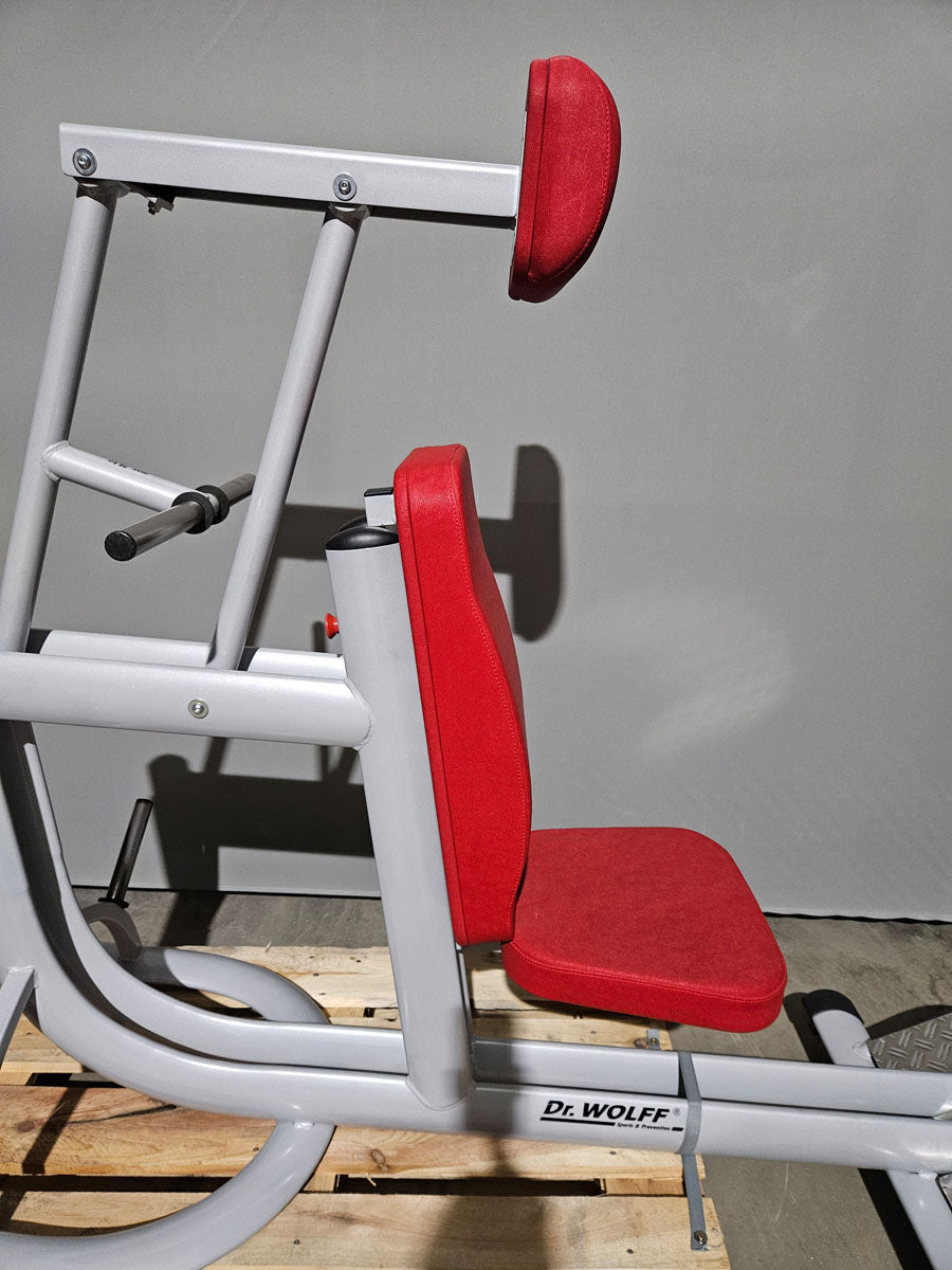 Dr. Wolff Cervex 506, HWS Hals-Nacken Trainer, Rahmenfarbe Silber, Polster Rot, gebrauchter - überholter Zustand