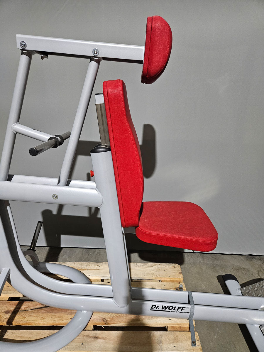 Dr. Wolff Cervex 506, HWS Hals-Nacken Trainer, Rahmenfarbe Silber, Polster Rot, gebrauchter - überholter Zustand