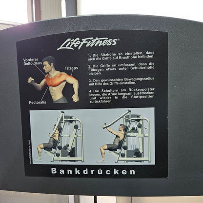Life Fitness Bench Press, Chest Press, Chest Press, Bench Press Machine, 145 kg Weight Block, Signature Series, Frame Color Silver, Used - Refurbished Condition