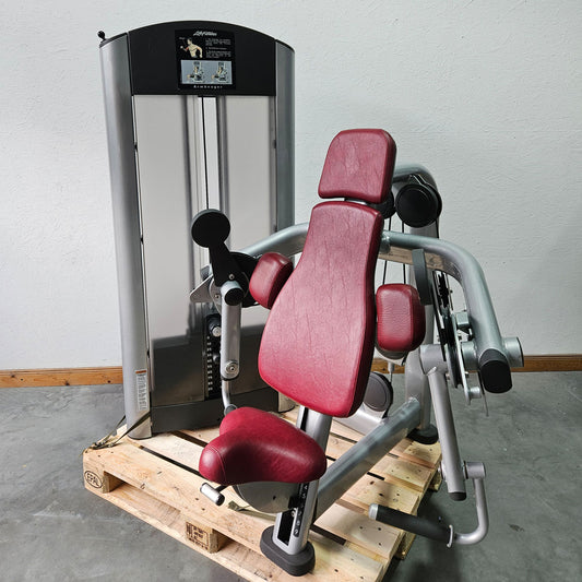Life Fitness Arm Curl, Biceps Machine, Bilateral, Rotating Handles, Signature Series, Frame Color Silver, Used - Refurbished Condition