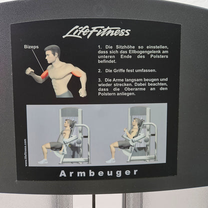 Life Fitness Armbeuger, Bizepsmaschine, Biceps Curl Machine, Bilateral, drehbare Griffe, Signature Series, Rahmenfarbe Silber, gebraucht - überholter Zustand