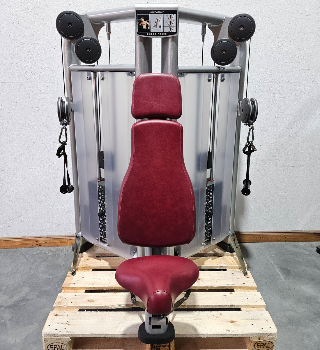 Life Fitness Chest Press, Bankdrückmaschine Dual Bilateral, Brustpresse mit drehbaren Griffen, Signature Series, Rahmenfarbe Silber, gebraucht - überholter Zustand