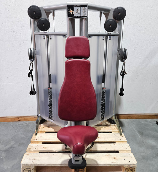 Life Fitness Chest Press, Bench Press Machine Dual Bilateral, Chest Press with Rotating Handles, Signature Series, Frame Color Silver, Used - Refurbished Condition