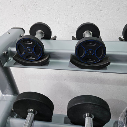 Matrix bzw Franziski Sport PU Polyurethan Kurzhantelsatz von 2 bis 20kg in 2kg Stufen ( 10 Paare ) Farbe Schwarz-Blau, inkl. Matrix Kurzhantelablage (sehr stabil), gebraucht - sehr guter Zustand