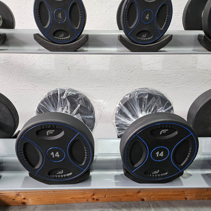 Matrix bzw Franziski Sport PU Polyurethan Kurzhantelsatz von 2 bis 20kg in 2kg Stufen ( 10 Paare ) Farbe Schwarz-Blau, inkl. Matrix Kurzhantelablage (sehr stabil), gebraucht - sehr guter Zustand