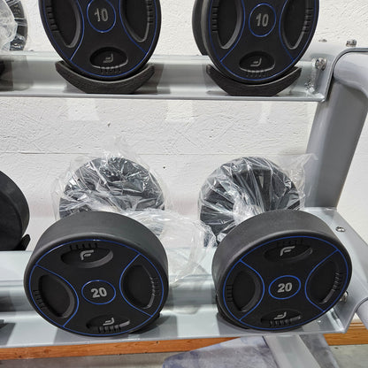 Matrix bzw Franziski Sport PU Polyurethan Kurzhantelsatz von 2 bis 20kg in 2kg Stufen ( 10 Paare ) Farbe Schwarz-Blau, inkl. Matrix Kurzhantelablage (sehr stabil), gebraucht - sehr guter Zustand