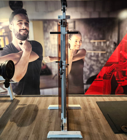 Gym80 Kabelzug höhenverstellbar, zwei Auszüge, Seilzug, Zugapparat 55kg, Rahmenfarbe Weiß, gebraucht - geprüfter Zustand mit Gebrauchsspuren