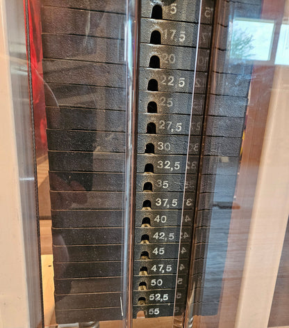 Gym80 Kabelzug höhenverstellbar, zwei Auszüge, Seilzug, Zugapparat 55kg, Rahmenfarbe Weiß, gebraucht - geprüfter Zustand mit Gebrauchsspuren