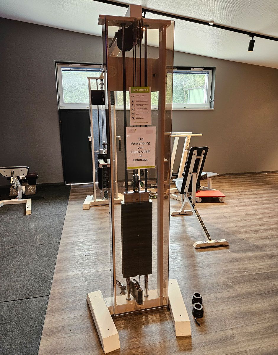 Gym80 - 2x cable pull, cable crossover, cable pull from top and bottom, old school bodybuilding, frame color white, used - tested condition with signs of wear