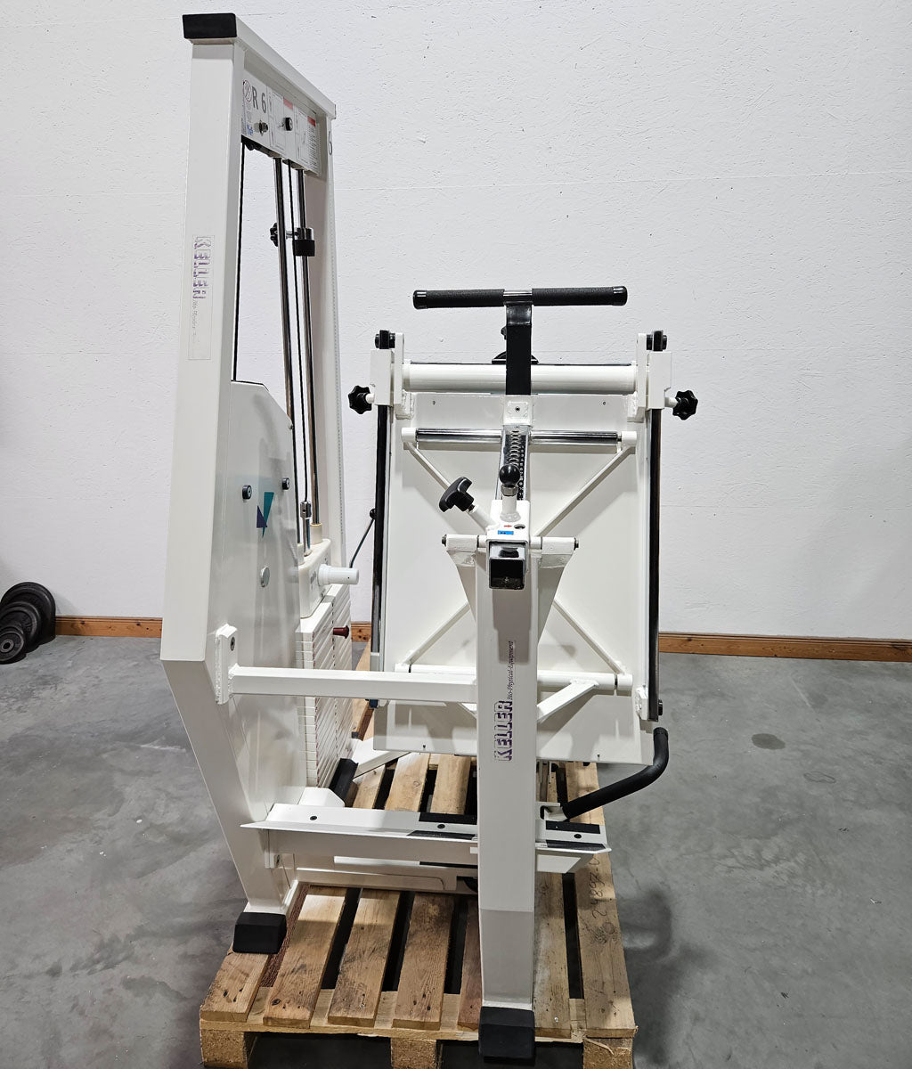 MKB Keller functional press, leg press adjustable sitting - lying, tilting gyroscope, 180kg weight block, color white, used - refurbished condition