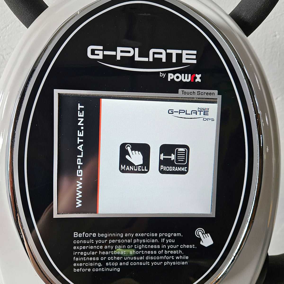G-Plate by POWRX, vibration plate with air suspension, touchscreen display, color white, used - tested condition