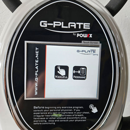 G-Plate by POWRX, vibration plate with air suspension, touchscreen display, color white, used - tested condition