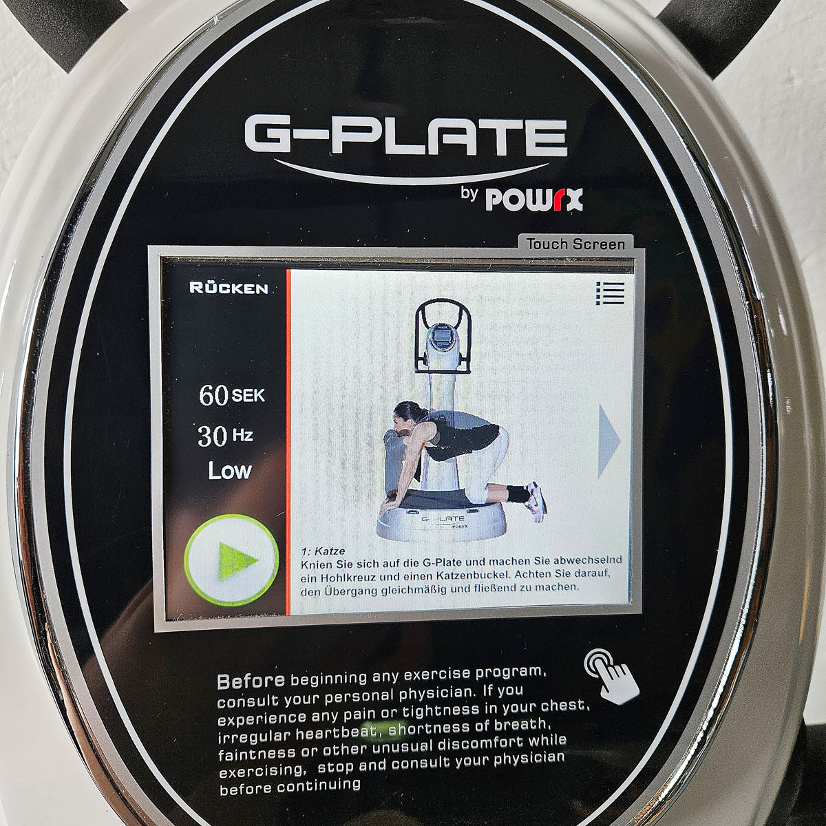G-Plate by POWRX, vibration plate with air suspension, touchscreen display, color white, used - tested condition