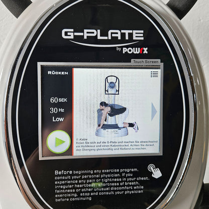 G-Plate by POWRX, vibration plate with air suspension, touchscreen display, color white, used - tested condition