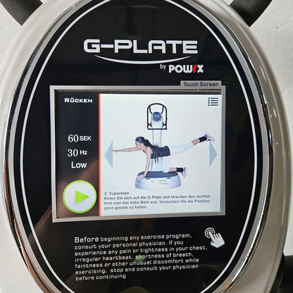 G-Plate by POWRX, vibration plate with air suspension, touchscreen display, color white, used - tested condition