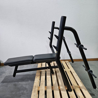 Technogym Horizontal Bench, Olympic Flat Bench, Flat Bench with Shelf, Olympic Flat Press Bench, With 30mm Disc Holder, Frame Color Black, Used - Refurbished Condition