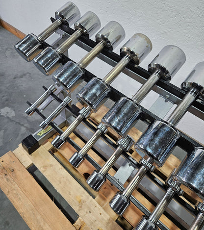 Technogym Chrom Hantelsatz Paare 1-10kg, 10 Paare inkl. Ständer, Rahmenfarbe Silber, gebraucht mit Gebrauchsspuren