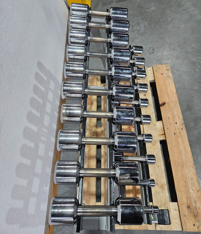 Technogym Chrom Hantelsatz Paare 1-10kg, 10 Paare inkl. Ständer, Rahmenfarbe Silber, gebraucht mit Gebrauchsspuren
