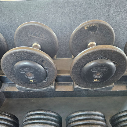 ElbeSport cast iron dumbbell set from 2.5 to 60 kg in 2.5 kg increments (24 pairs) Oldschool, INCLUDING dumbbell racks, used - with signs of wear