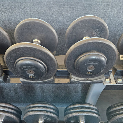 ElbeSport cast iron dumbbell set from 2.5 to 60 kg in 2.5 kg increments (24 pairs) Oldschool, INCLUDING dumbbell racks, used - with signs of wear