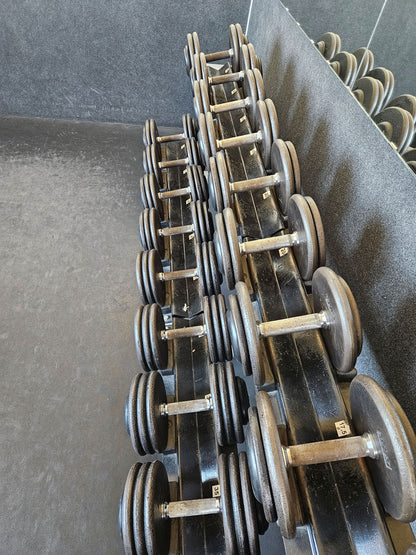 ElbeSport cast iron dumbbell set from 2.5 to 60 kg in 2.5 kg increments (24 pairs) Oldschool, INCLUDING dumbbell racks, used - with signs of wear
