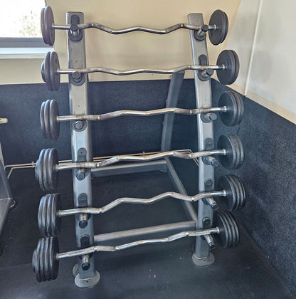 SZ Langhantel Kompakt Set 25kg bis 50kg in 5kg Schritten, 6 Stück gesamt, ähnlich Kurzhanteln mit SZ Stange, inkl. Ständer Elbesport, gebraucht mit Gebrauchsspuren