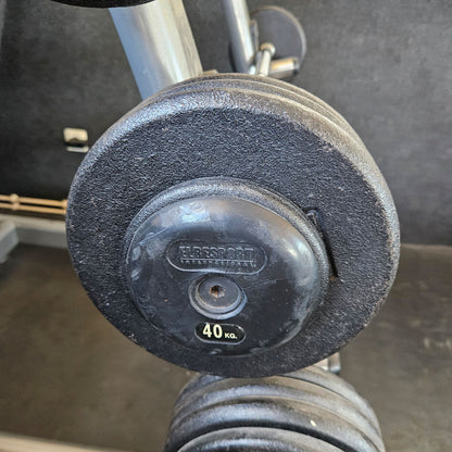 SZ Langhantel Kompakt Set 25kg bis 50kg in 5kg Schritten, 6 Stück gesamt, ähnlich Kurzhanteln mit SZ Stange, inkl. Ständer Elbesport, gebraucht mit Gebrauchsspuren