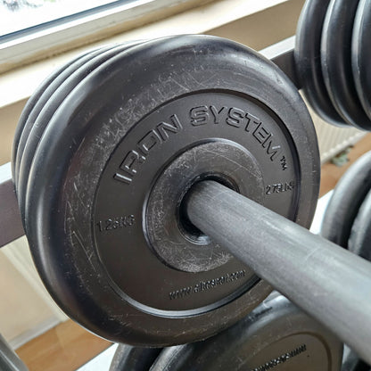 Elbesport Iron System Langhantelsets für Groupfitness, Gruppentraining, Kurse etc, Ähnlich Hot Iron Sets, inkl. Ständer-Ablage in Silber, gebraucht - mit Gebrauchsspuren