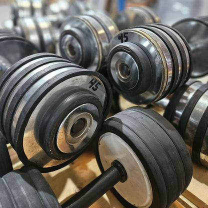Kurzhantelsatz aus Guss bzw Chrom von 40 bis 50kg in 2,5kg Stufen ( 5 Paare ) Oldschool, gebraucht - mit Gebrauchsspuren