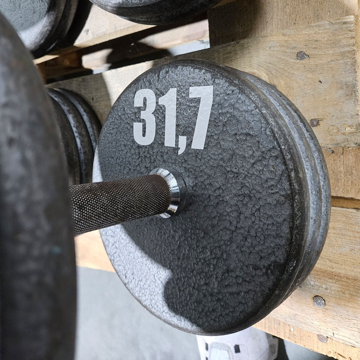 6 Kurzhanteln Paare aus Guss, 340kg gesamt, verschiedene Größen, Casall Sweden, Hammerschlag, gebraucht mit Gebrauchsspuren