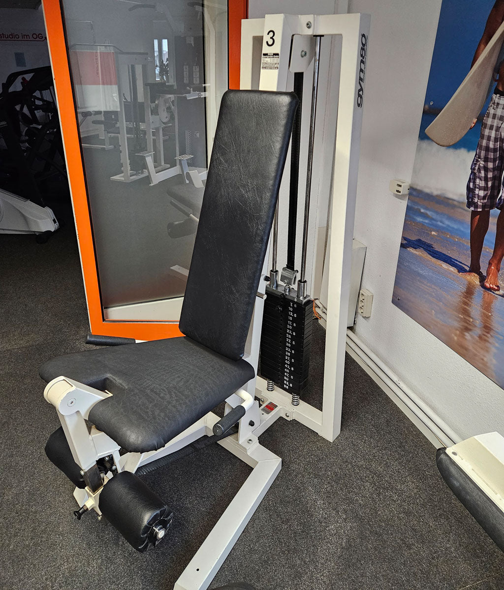 Gym80 Beinstrecker sitzend, Leg Extension, Oldschool Bodybuilding Kraftgerät - Edition oder Classic Line, Rahmenfarbe Weiß, gebraucht mit Gebrauchsspuren