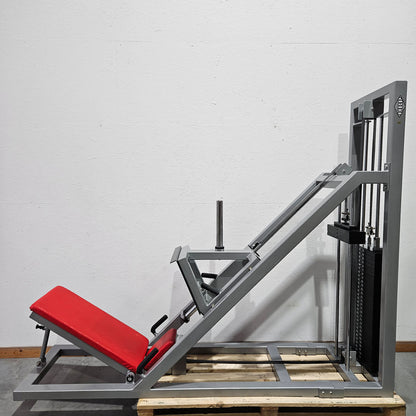 HBP Beinpresse 45° Grad, Leg Press, riesiger 300kg Gewichtsblock + extra Scheibenaufnahme, Bodybuilding Kraftgerät - Rahmenfarbe Silber, gebraucht - geprüfter Zustand