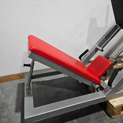 HBP Beinpresse 45° Grad, Leg Press, riesiger 300kg Gewichtsblock + extra Scheibenaufnahme, Bodybuilding Kraftgerät - Rahmenfarbe Silber, gebraucht - geprüfter Zustand