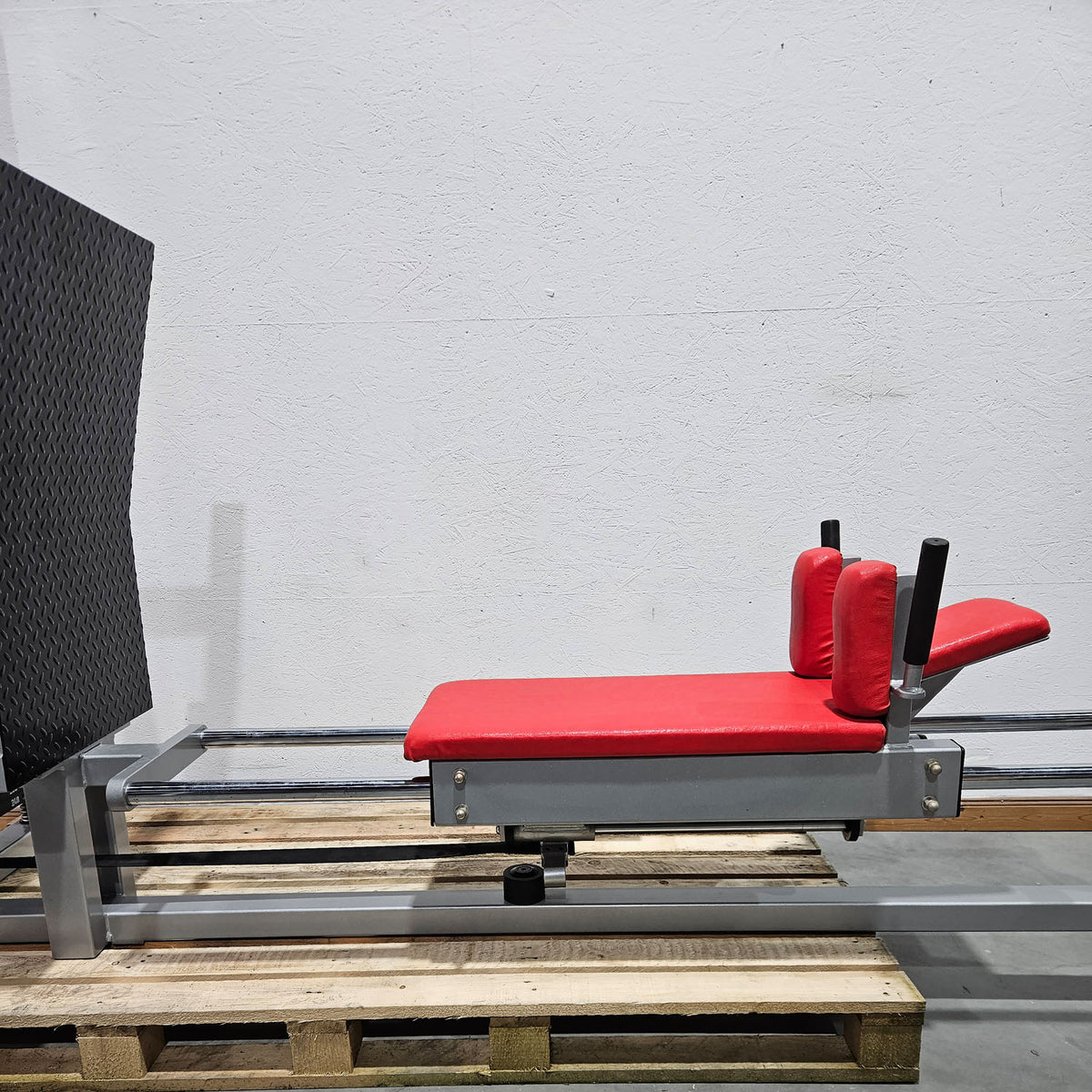 HBP Beinpresse liegend horizontal, Leg Press, großer 240kg Gewichtsblock, Bodybuilding Kraftgerät - Rahmenfarbe Silber, gebraucht - geprüfter Zustand