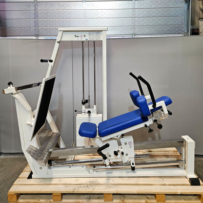 MKB Keller Funktionsstemme, Beinpresse verstellbar sitzend - liegend, 200kg Gewichtsblock, Farbe Weiß, gebraucht - überholter Zustand