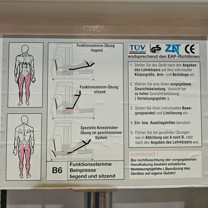 MKB Keller Funktionsstemme, Beinpresse verstellbar sitzend - liegend, 200kg Gewichtsblock, Farbe Weiß, gebraucht - überholter Zustand