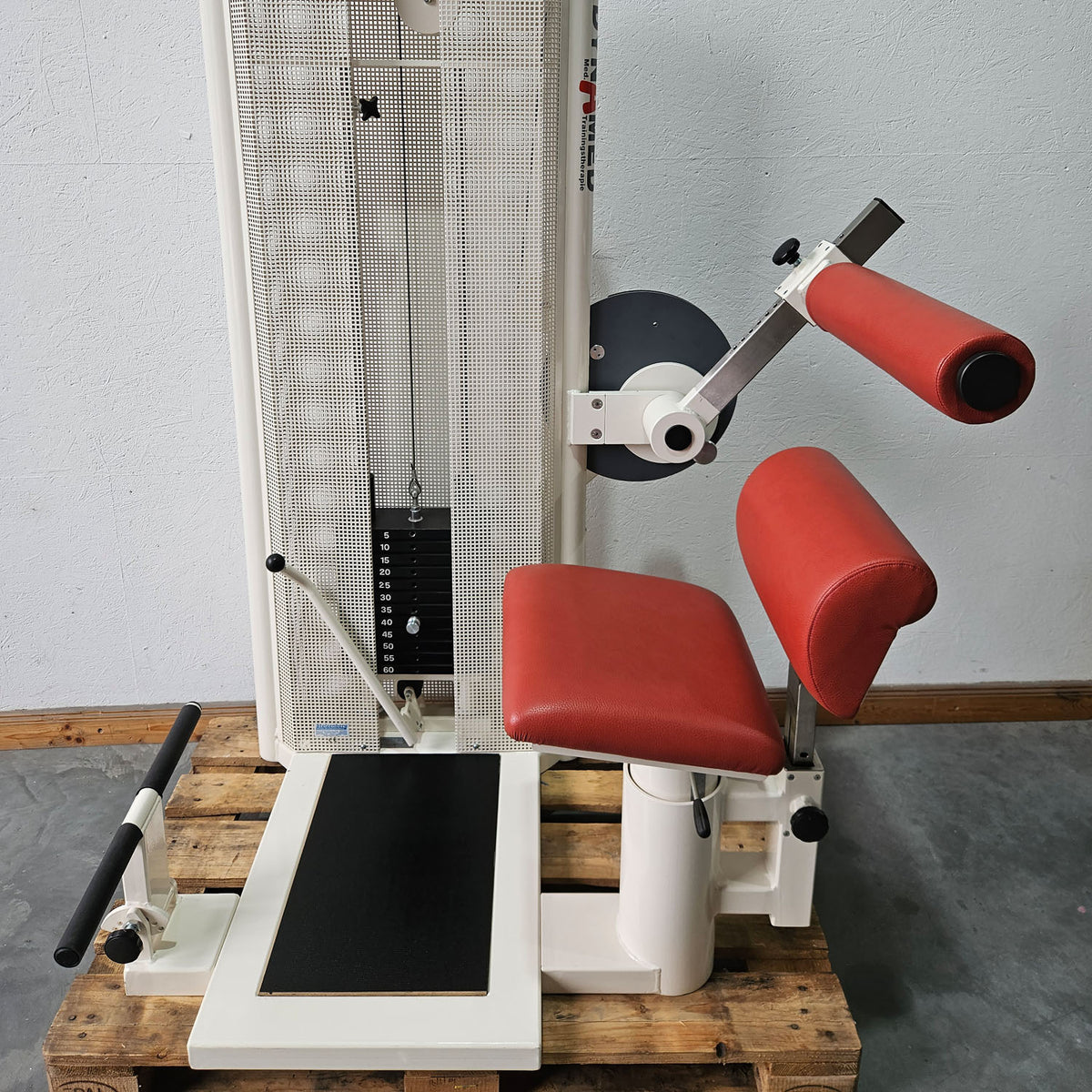 Dynamed Bauchmaschine und Rückenstrecker 2 in 1 Kombimaschine - Bauchmuskeltraining und Hyperextension, Abs and Lower Back, Stolzenberg, Rahmen Weiß, gebraucht - überholter Zustand