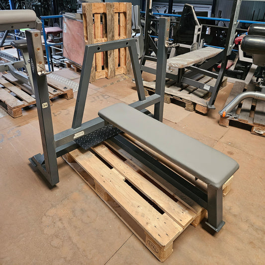 HBP Olympia Flachdrückerbank, Olympic Flat Bench, Bankdrückbank Flach mit Ablagen für Bankdrücken, Rahmebfarbe Anthrazit, gebraucht mit Gebrauchsspuren