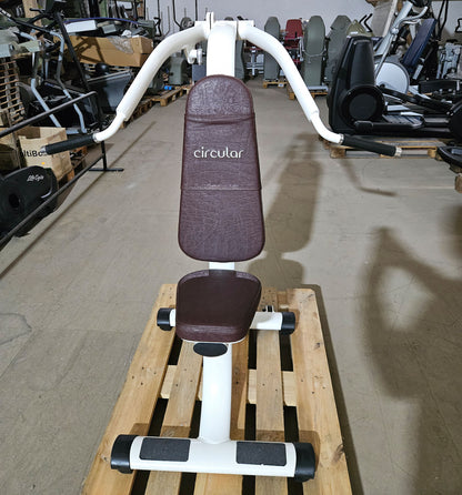 Gym80 Hydraulischer-Zirkel, Circular Serie, 7 Kraftgeräte, Farbe Weiß, Polster Braun, gebraucht - überholter Zustand