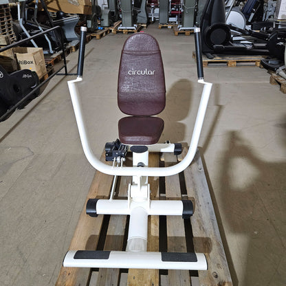 Gym80 Hydraulischer-Zirkel, Circular Serie, 7 Kraftgeräte, Farbe Weiß, Polster Braun, gebraucht - überholter Zustand