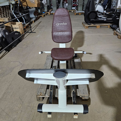 Gym80 Hydraulischer-Zirkel, Circular Serie, 7 Kraftgeräte, Farbe Weiß, Polster Braun, gebraucht - überholter Zustand
