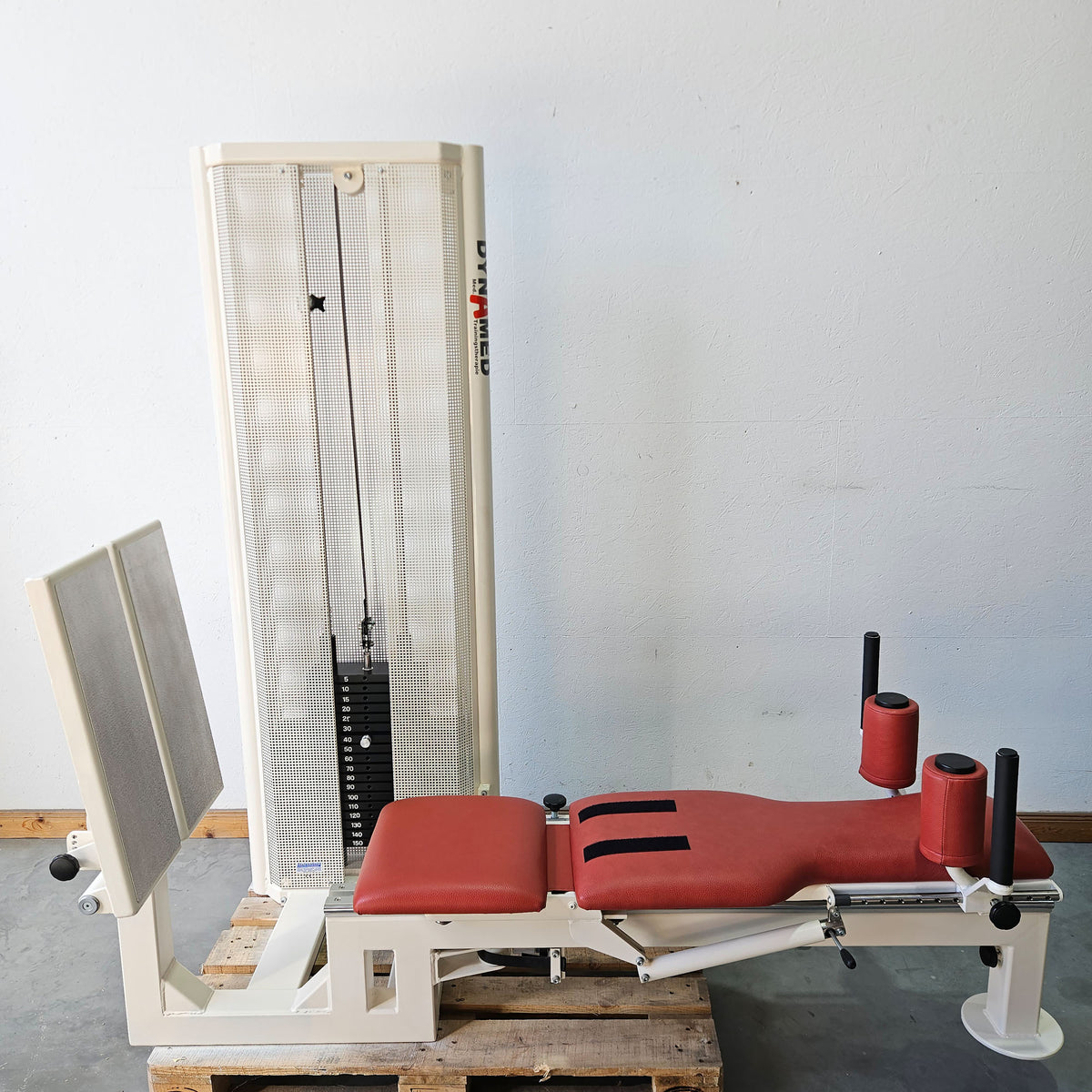 Dynamed Funktionsstemme Kombi Sitzend-Liegend, 150kg Gewichtsblock, mit Kippkreisel, Beinpresse verstellbar, Stolzenberg, Rahmen Weiß, gebraucht - überholter Zustand